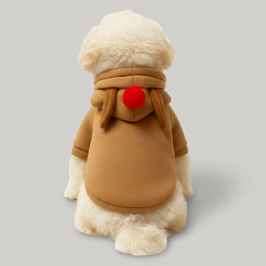 close-up of reindeer design on Milio dog hoodie