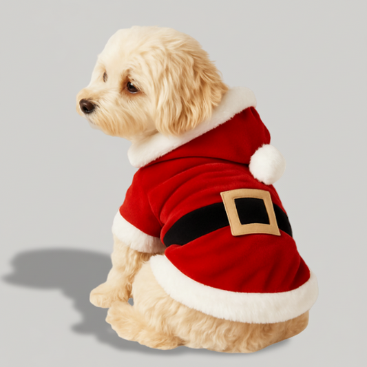 小型犬用サンタクリスマスコスチューム｜冬用あったかフード付きコート（犬・猫）