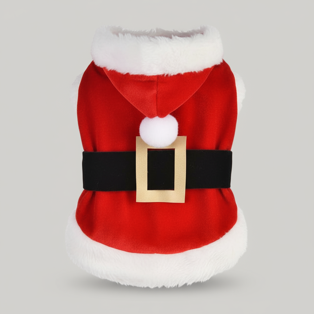 小型犬用サンタクリスマスコスチューム｜冬用あったかフード付きコート（犬・猫）